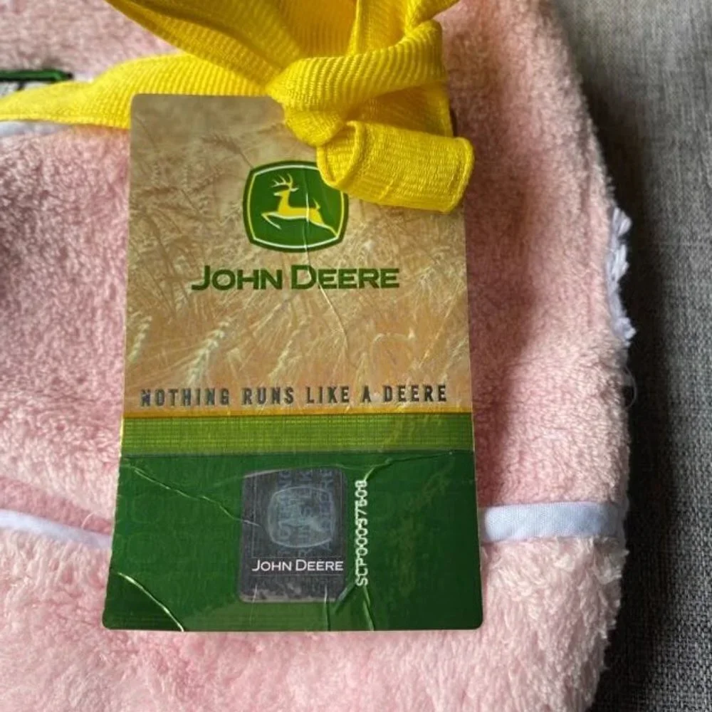 2 Pack John Deere Infant Embroidered Farm Animals Pink Plush Bib